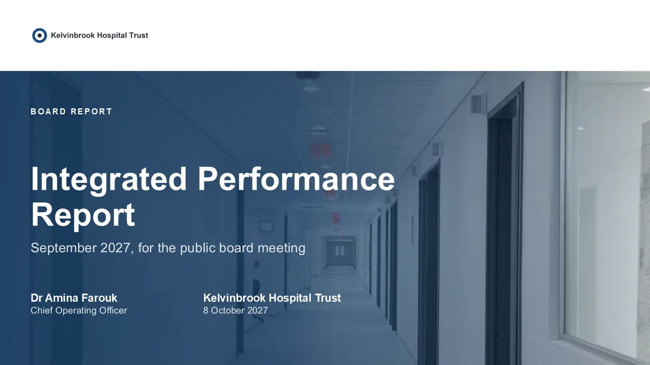 Healthcare & Life Sciences presentation decks — cover of Hospital Board Report