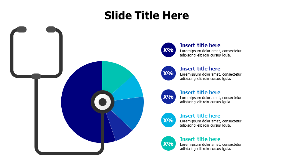 5 points stethoscope with pie chart infographic