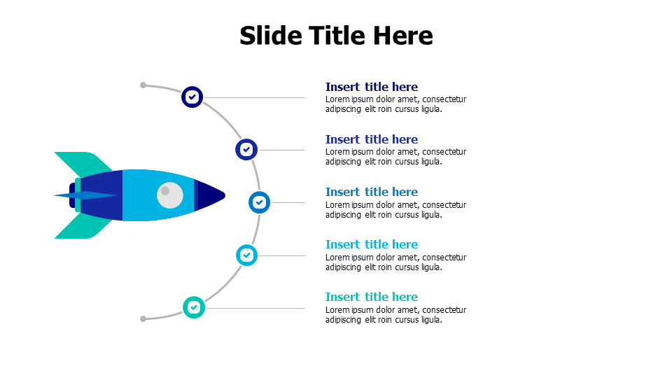 5 points branching infographic from a colored rocket