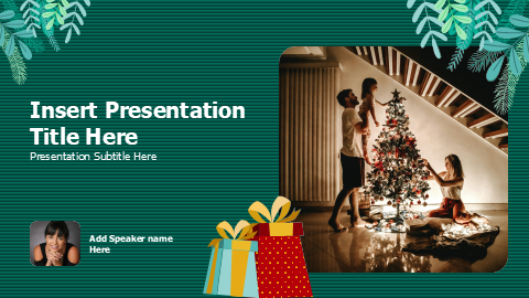 Christmas leafs and presents cover theme PowerPoint Template