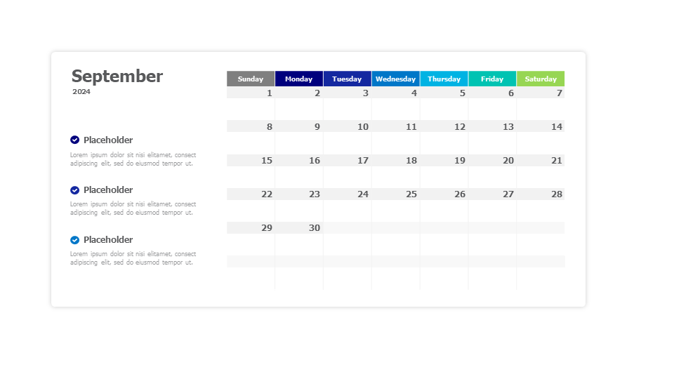 September 2024 calendar with checkmarks