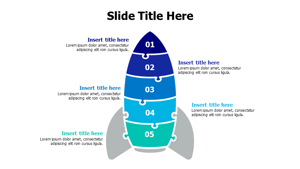 5 points puzzle colored launching rocket infographic