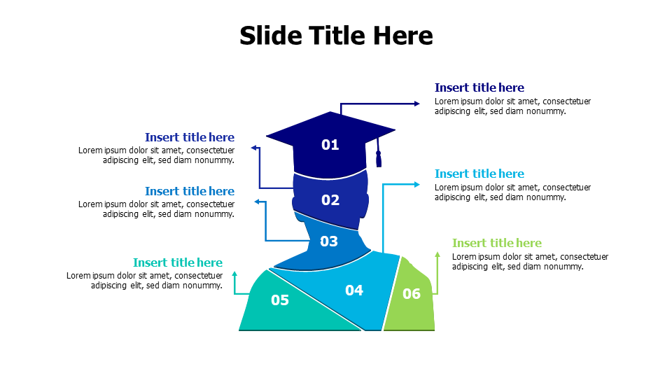 6 points divided gradute person infographic PowerPoint Template