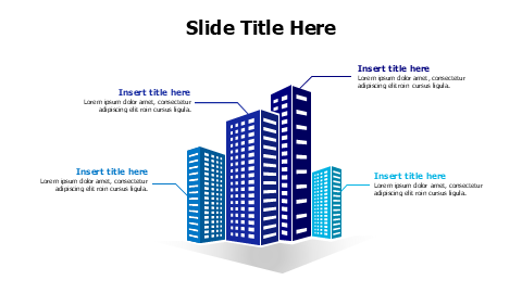 4 points 3D prespective colored buildings infographic