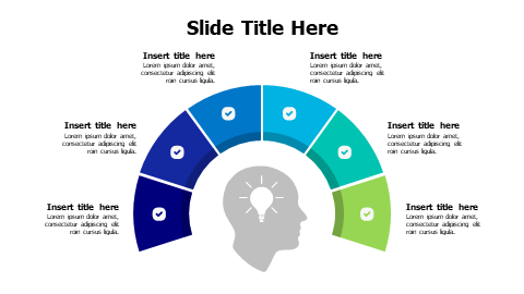 6 colored shapes around a head with bulb infographic