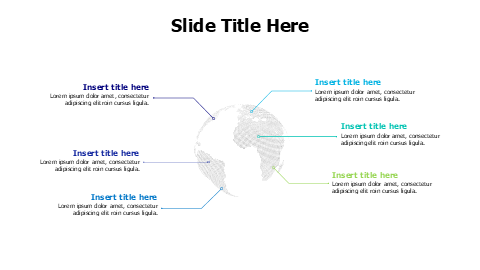 6 points earth map with colored lines infographic