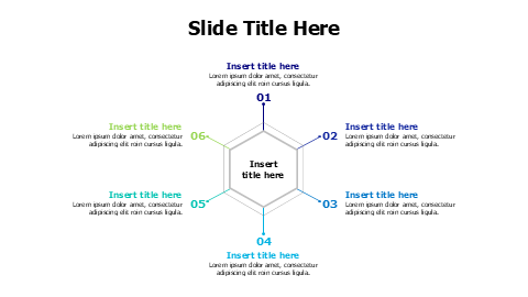 6 points branching from outline hexagon infographic