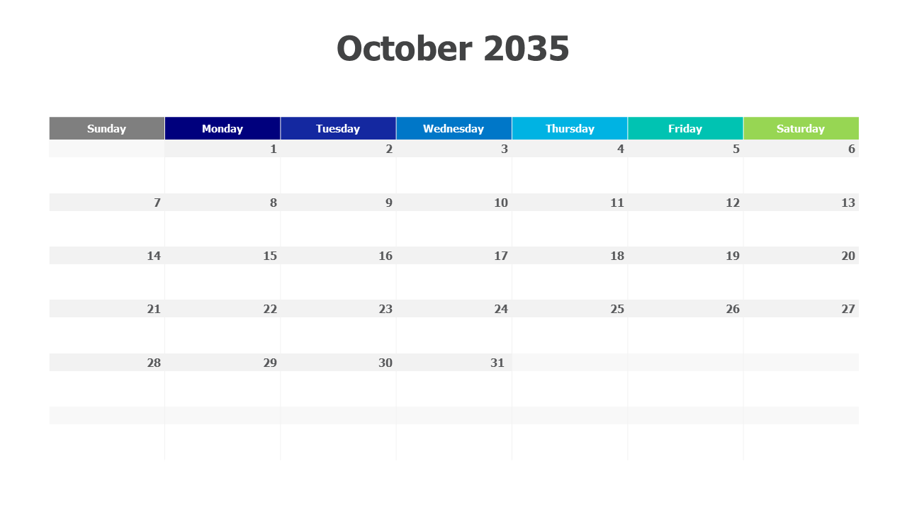 October 2035 calendar PowerPoint Template