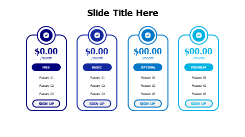 4 pricing plans with icons