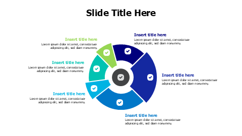 6 points divided colored circle rounded infographic