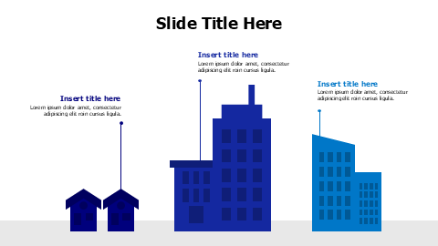 3 colored different buildings with lines infographic