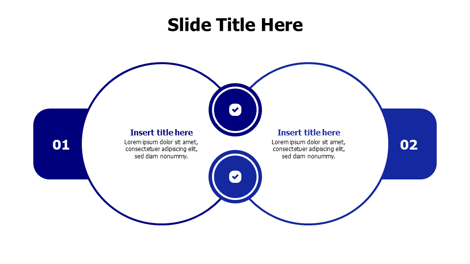 2 points colored outlined circles with icons infographic