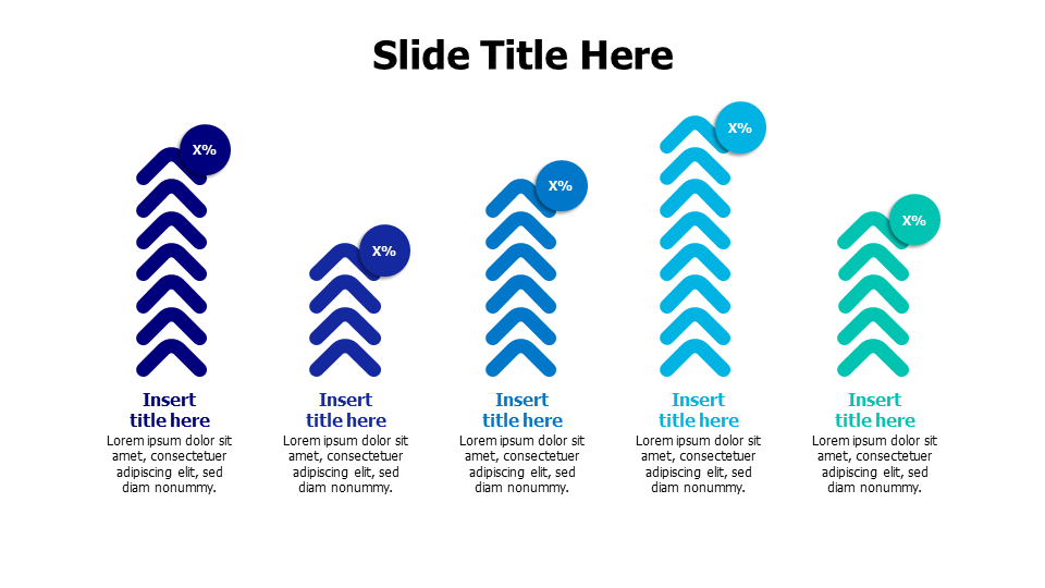 5 points lines of arrows with percentage infographic