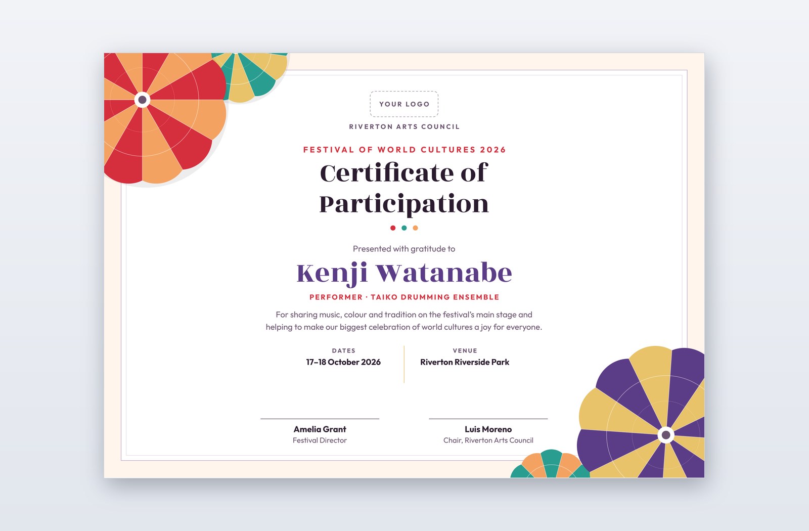Partiipation Logo Free Cultural Festival Participation Certificate Template – Parasol