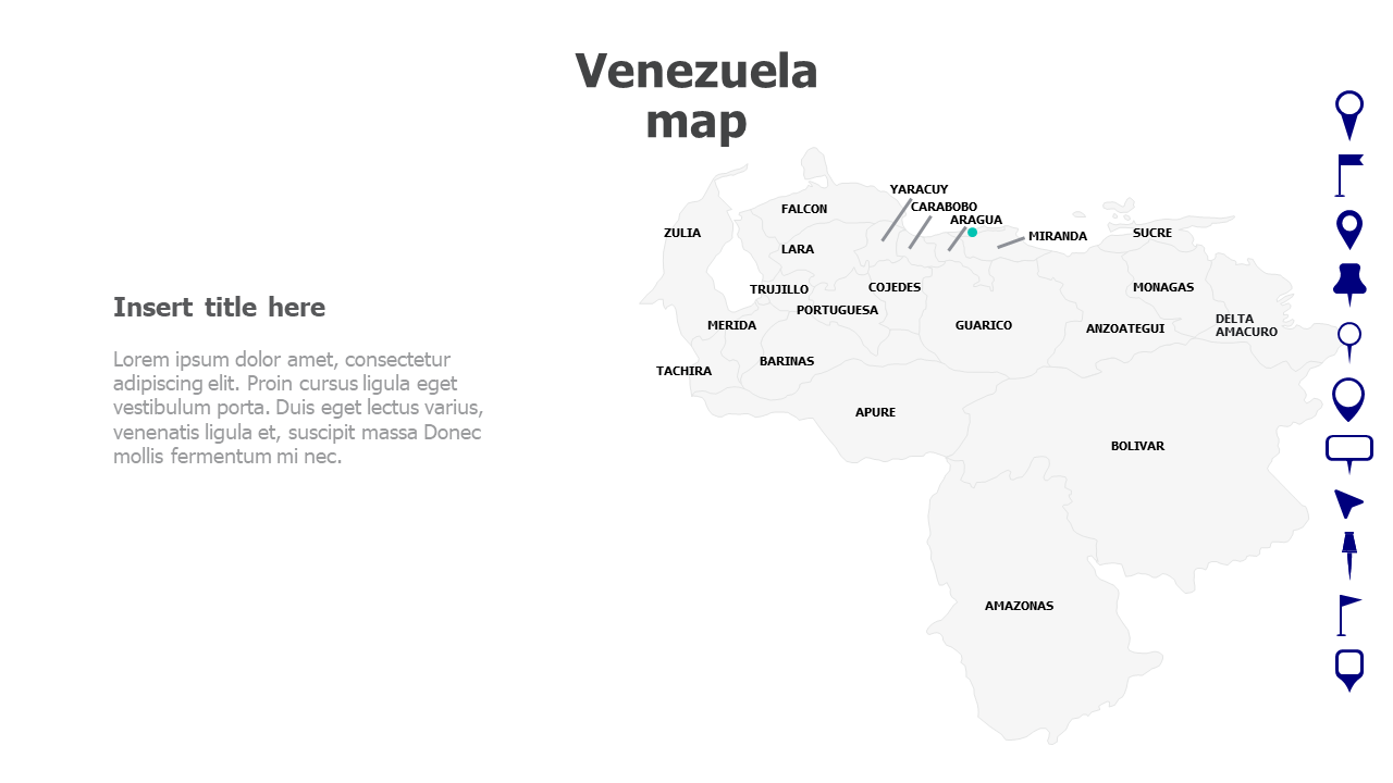 Map,Editable map,pins,countries,counties,infographics,continent,powerpoint,powerpoint infographics,Google slides,Keynote,Venezuela Map