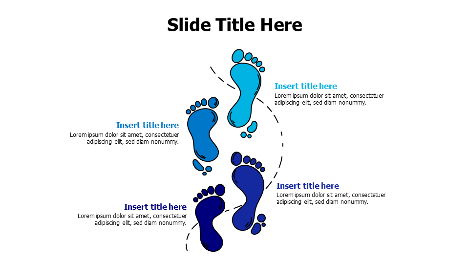 4 colored footprints with wave dotted line infographic