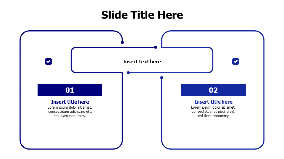 2 points outlined squares with framed title infographic