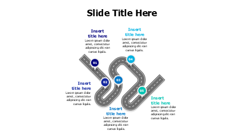 5 points colored location pins on road infographic