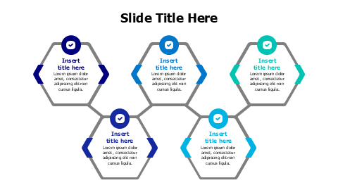 5 points connected outline hexagons infographic