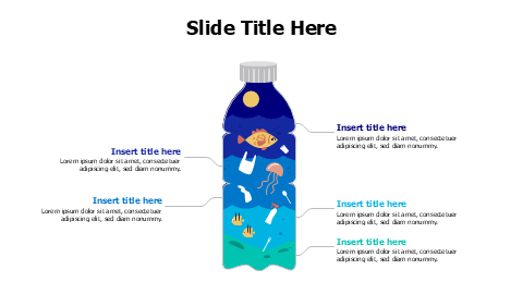 5 colored divided plastic bottle in sea infographic