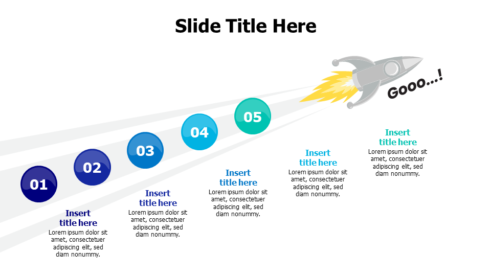 5 points on a line with launching rocket infographic