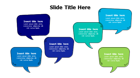 6 points doodle speech bubbles with titles infographic