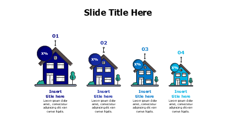 4 colored growing houses with numbers infographic