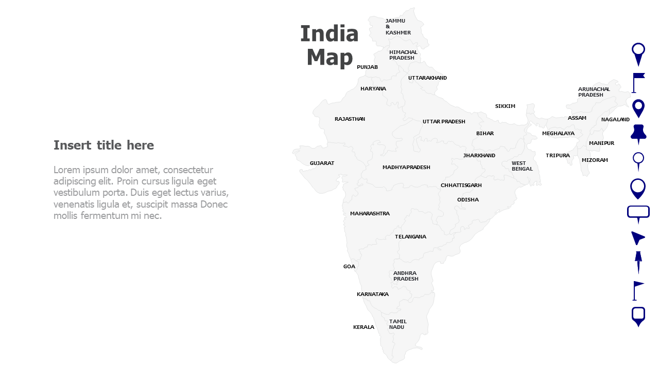 Map,Editable map,pins,countries,counties,infographics,continent,powerpoint,powerpoint infographics,Google slides,Keynote,India Map