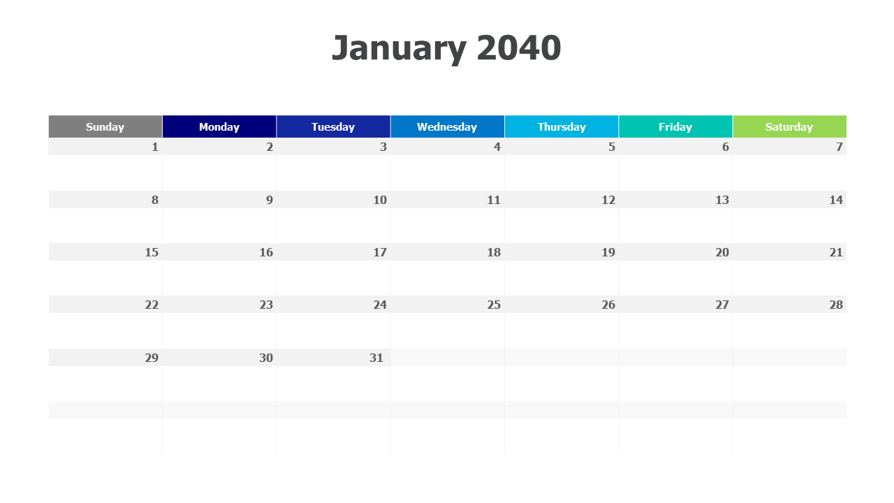 January 2040 calendar PowerPoint Template