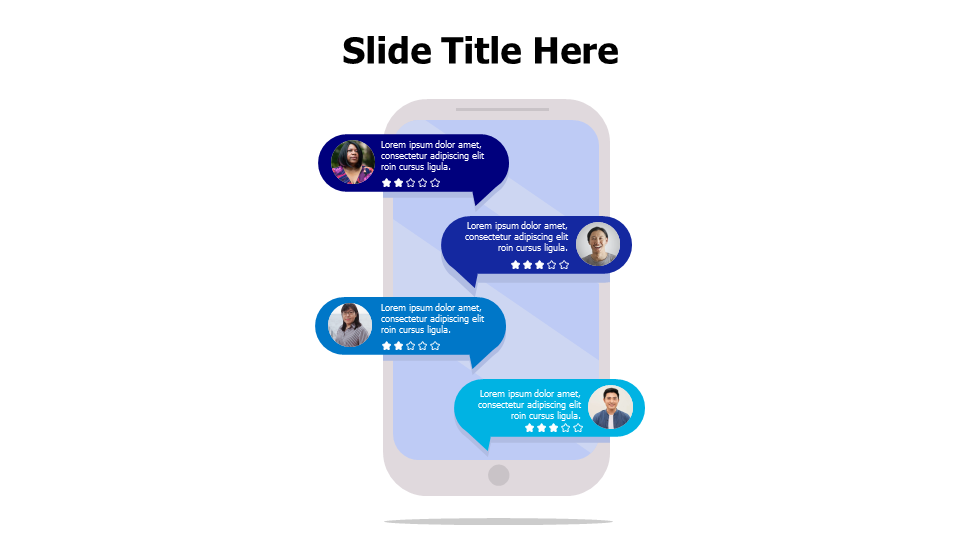 4 speech bubbles testimonials from a mobile phone infographic