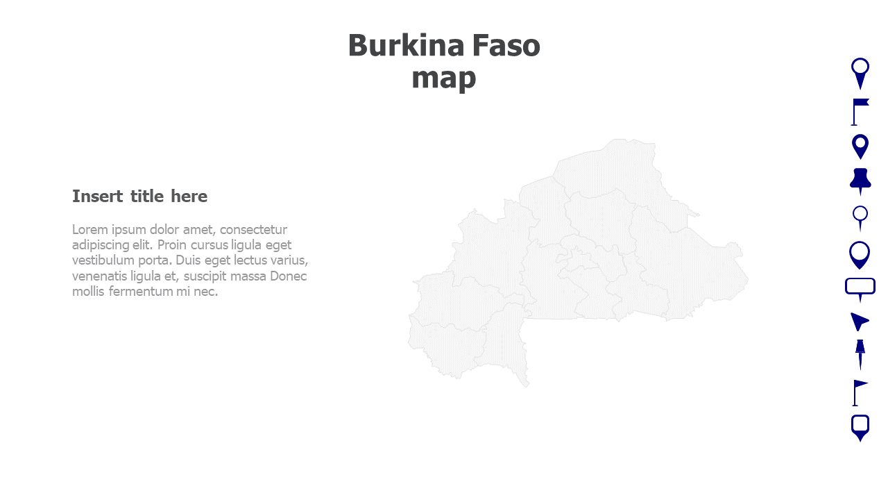 Map,Editable map,pins,countries,counties,infographics,continent,powerpoint,powerpoint infographics,Google slides,Keynote,Burkina Faso map