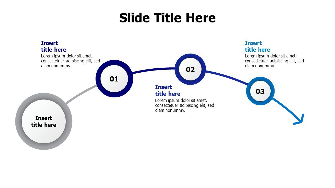 3 points arrow below with circles infographic