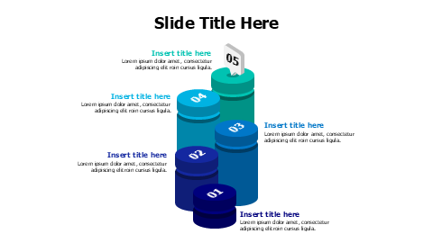 5 points 3D growing cylinders with numbers infographic