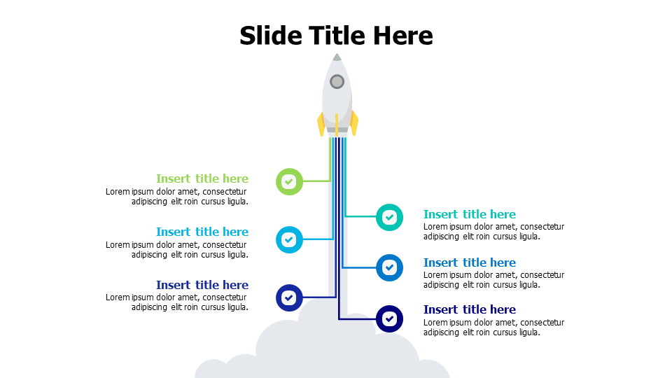 6 points colored lines and points with rocket infographic
