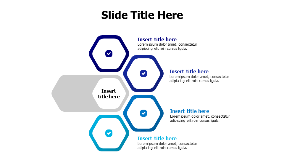 4 branched hexagon shapes with icons infographic