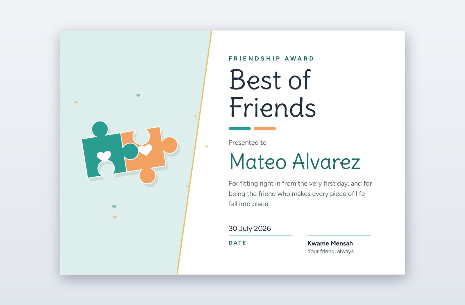Free Friendship Award Template – Duet | PPT-Design