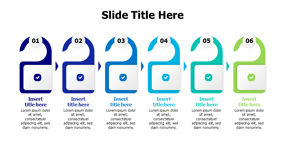 6 points colored labels with icons and numbers infographic