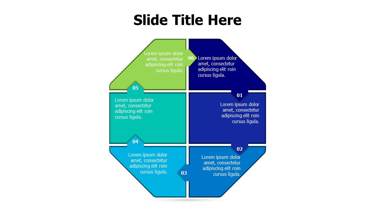 6 points divided hexagon shape infographic