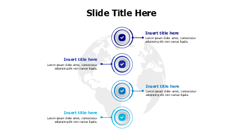 4 points colored outline circles and earth infographic