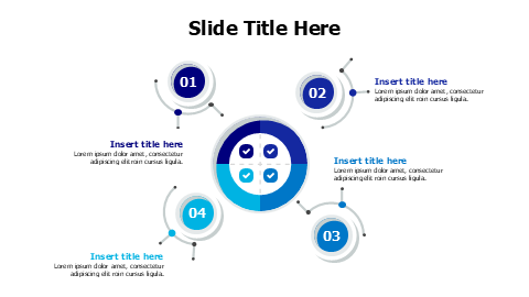 4 points divided colored circle with icons infographic