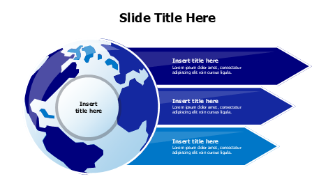 3 arrows out of colored earth map infographic