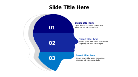 3 points colored divided head infographic with numbers