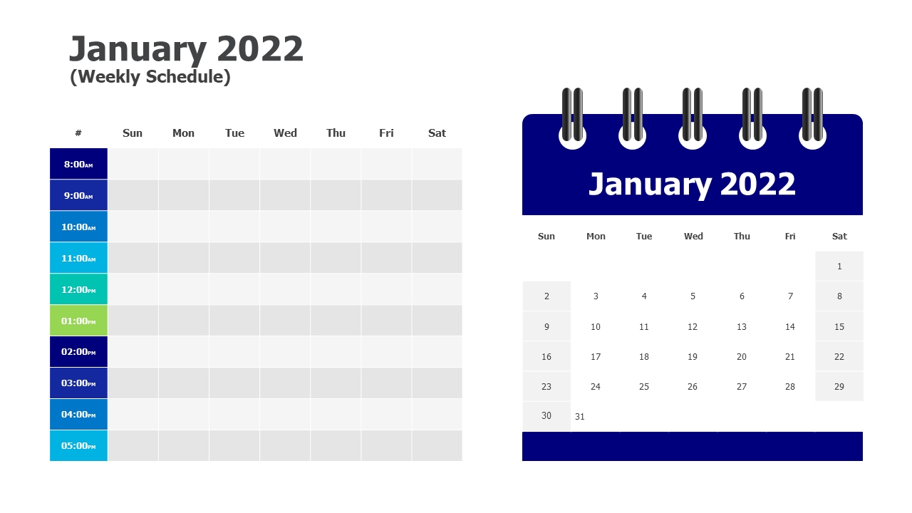 Calendar,January 2022,weekly schedule