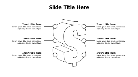 6 points from a 3D outline dollar sign infographic