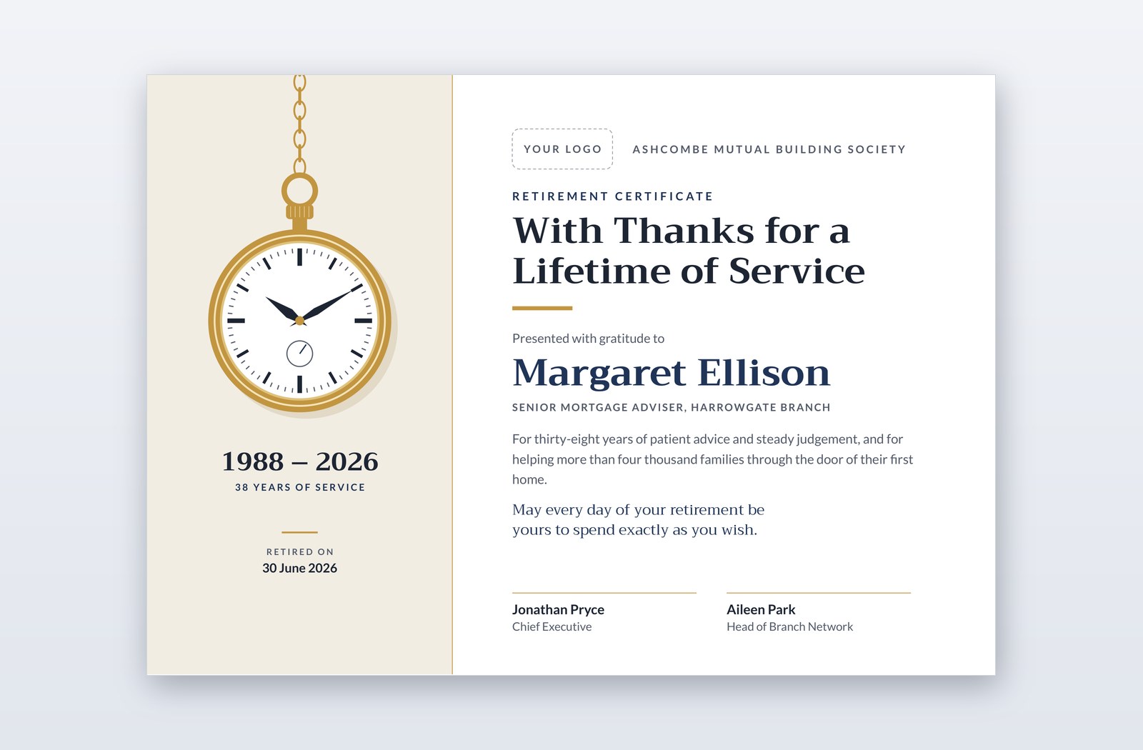 Free Retirement Certificate Template – Timepiece