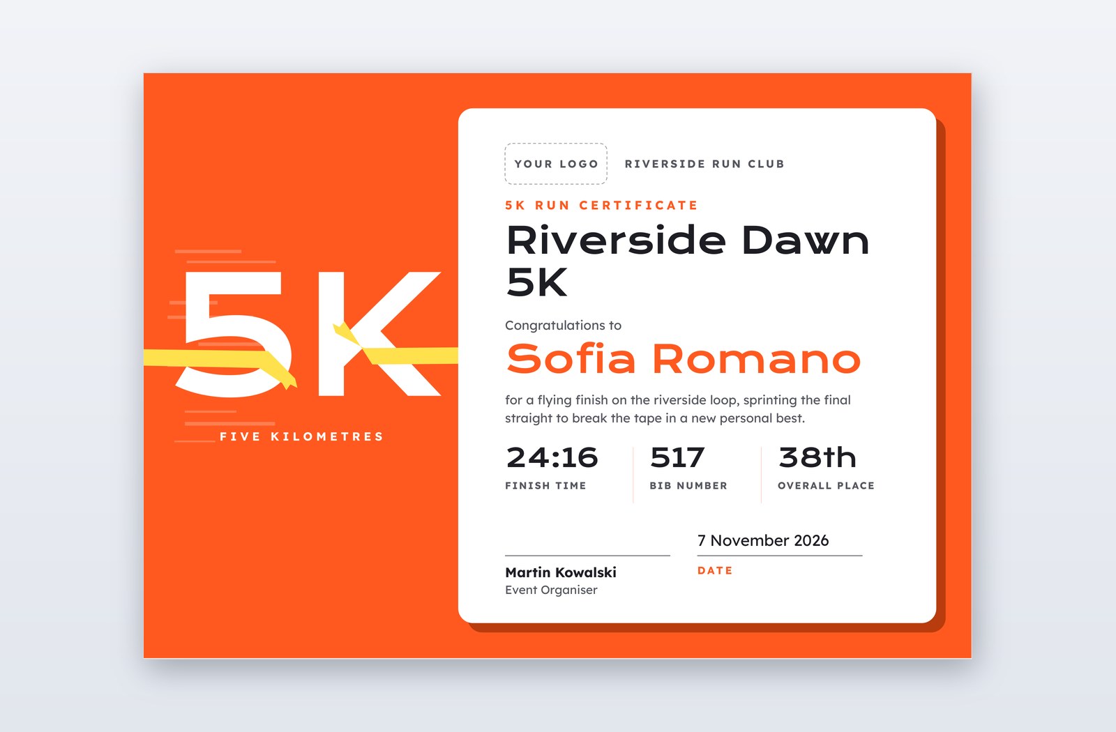 Free 5K Run Certificate Template – Kick | PPT-Design