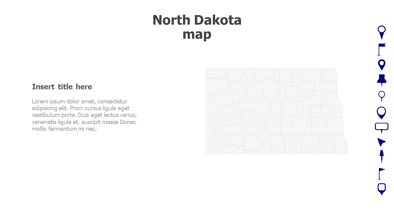 Map,Editable map,pins,countries,counties,infographics,continent,powerpoint,powerpoint infographics,Google slides,Keynote,North Dakota map
