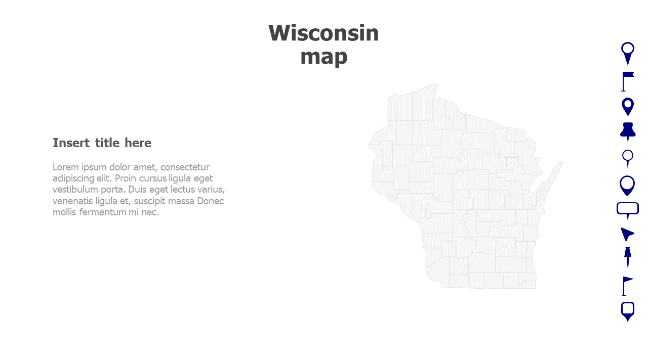 Map,Editable map,pins,countries,counties,infographics,continent,powerpoint,powerpoint infographics,Google slides,Keynote,Wisconsin map
