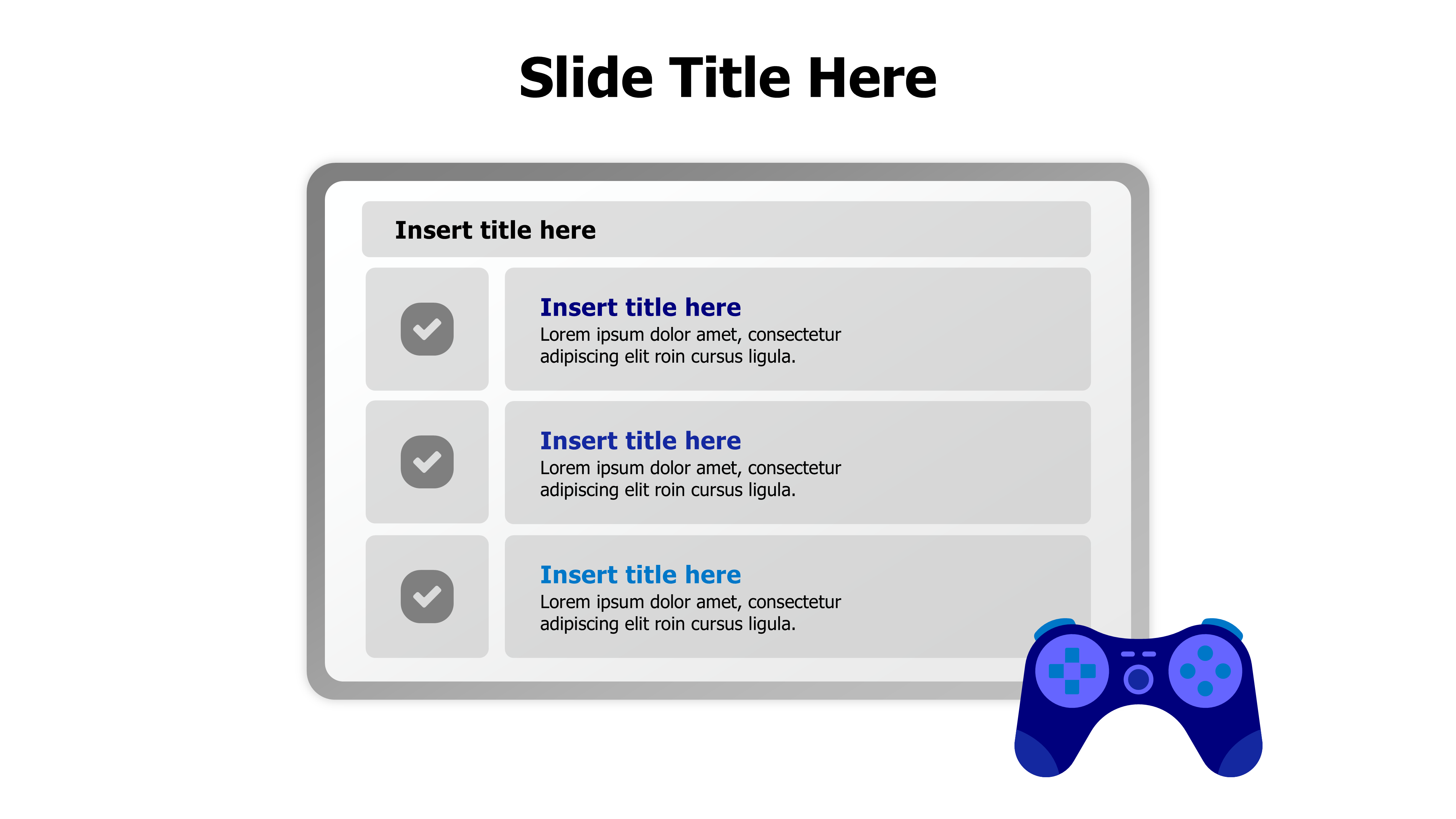 3 points screen with controller infographic