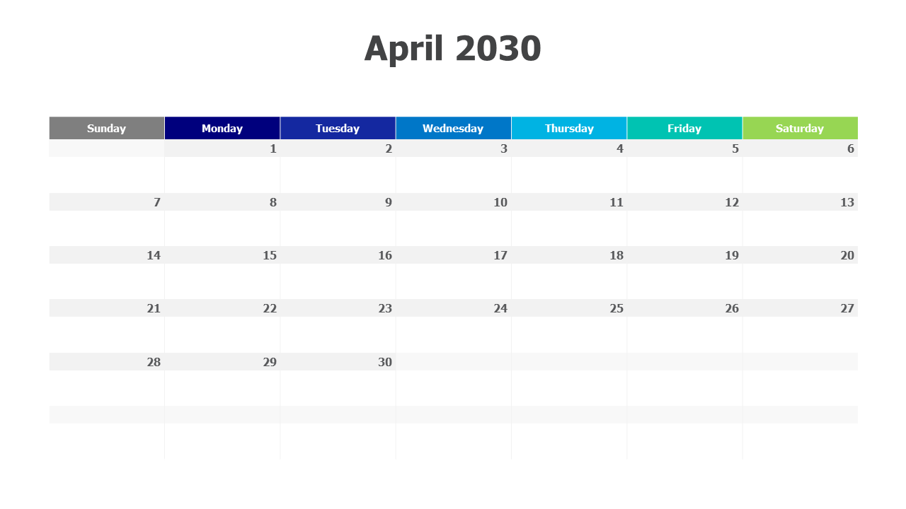 April 2030 calendar-6628 PowerPoint Template